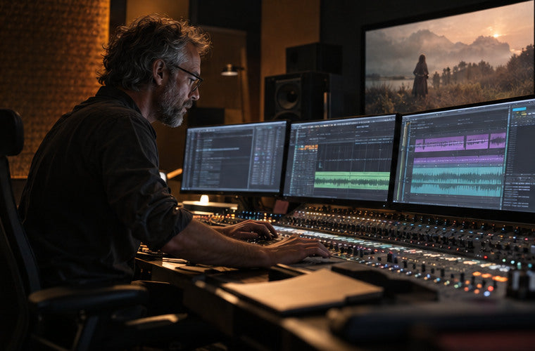 Sound engineer working at an analog studio console