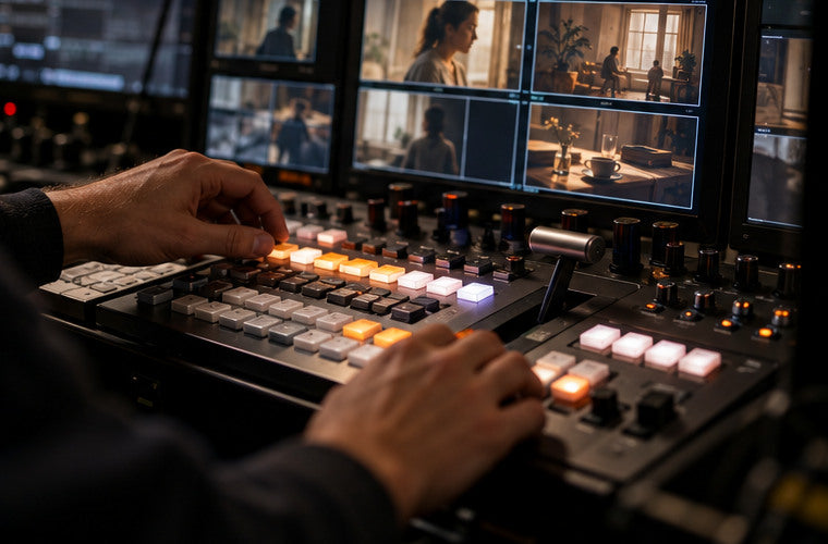 Director operating a professional video switcher