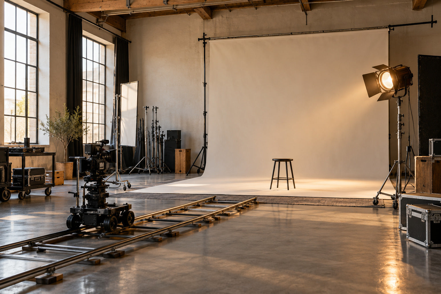 Empty working soundstage prepared for a production